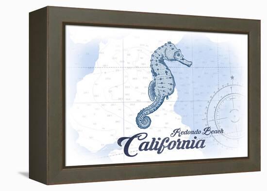 Redondo Beach, California - Seahorse - Blue - Coastal Icon-Lantern Press-Framed Stretched Canvas