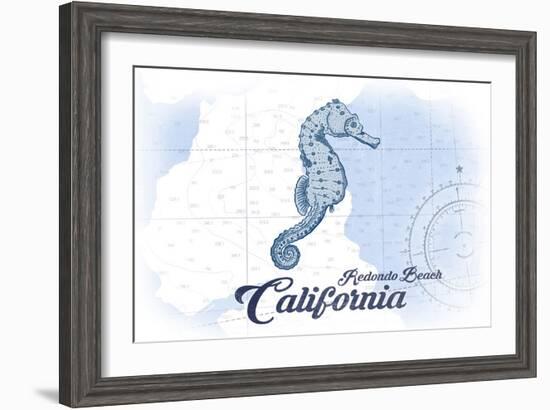 Redondo Beach, California - Seahorse - Blue - Coastal Icon-Lantern Press-Framed Art Print