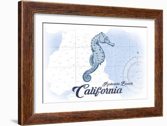 Redondo Beach, California - Seahorse - Blue - Coastal Icon-Lantern Press-Framed Art Print