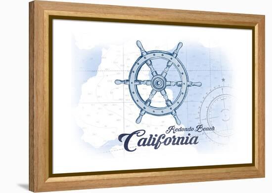 Redondo Beach, California - Ship Wheel - Blue - Coastal Icon-Lantern Press-Framed Stretched Canvas