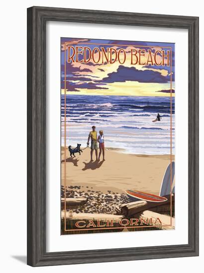 Redondo Beach, California - Sunset Beach Scene-Lantern Press-Framed Art Print