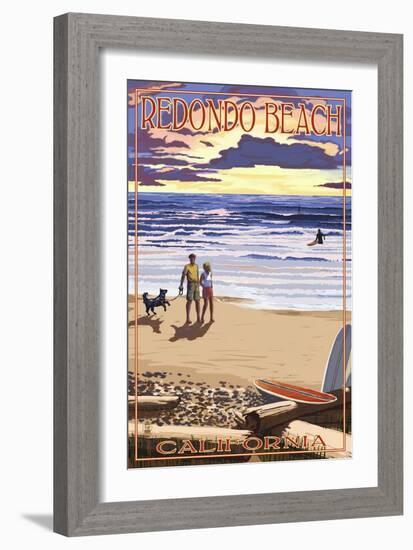 Redondo Beach, California - Sunset Beach Scene-Lantern Press-Framed Art Print