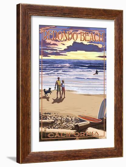 Redondo Beach, California - Sunset Beach Scene-Lantern Press-Framed Art Print