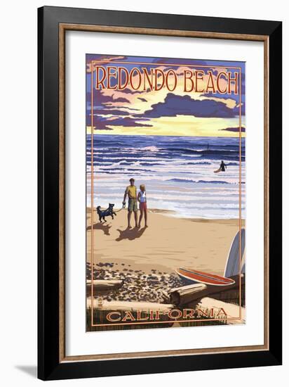 Redondo Beach, California - Sunset Beach Scene-Lantern Press-Framed Art Print