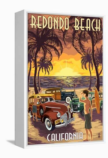 Redondo Beach, California - Woodies and Sunset-Lantern Press-Framed Stretched Canvas