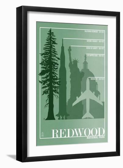 Redwood National Park - Redwood Relative Sizes-Lantern Press-Framed Art Print