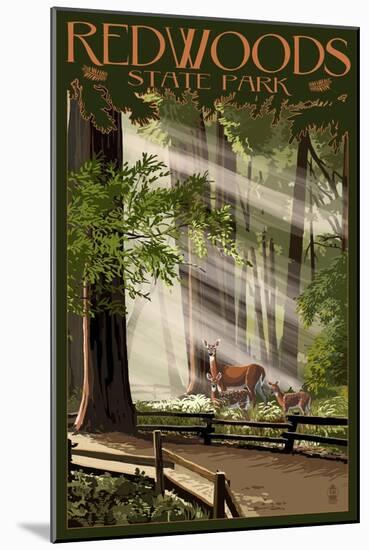 Redwoods State Park - Deer and Fawns-Lantern Press-Mounted Art Print