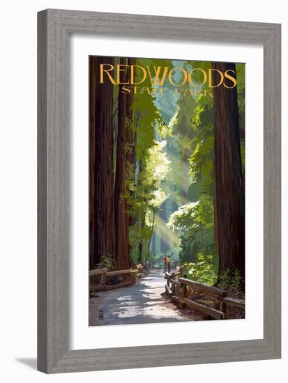 Redwoods State Park - Pathway in Trees-Lantern Press-Framed Art Print