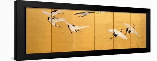 Reeds and Cranes, Edo Period (Colours on Gilded Silk)-Suzuki Kiitsu-Framed Giclee Print