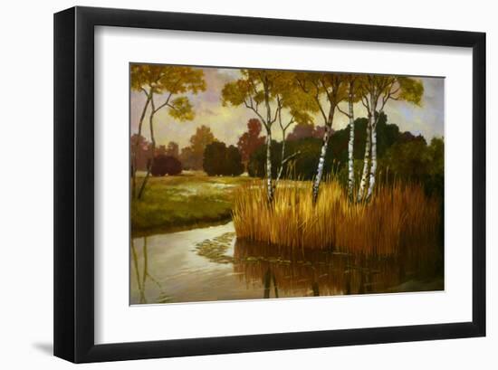 Reeds Birchs and Water II-Graham Reynolds-Framed Art Print