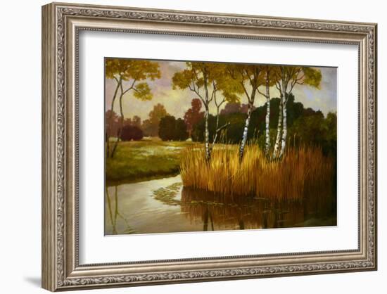 Reeds Birchs and Water II-Graham Reynolds-Framed Art Print