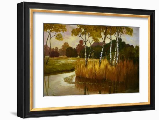 Reeds Birchs and Water II-Graham Reynolds-Framed Art Print