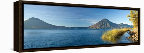 Reeds in a Lake with a Mountain Range in the Background, Lake Atitlan, Santa Cruz La Laguna-null-Framed Premier Image Canvas