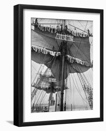 Reefing Topsails on Board the Training Ship HMS 'Impregnable, Devonport, Devon, 1896-WM Crockett-Framed Giclee Print