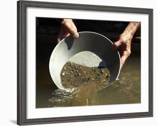 Reenactor Panning for Gold on the American River, Where the Gold Rush Started, Coloma, California-null-Framed Photographic Print