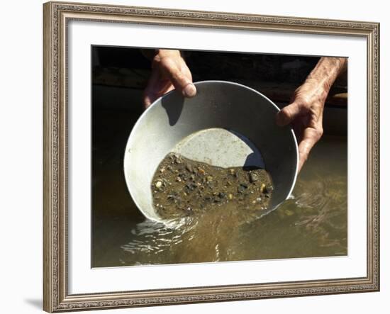 Reenactor Panning for Gold on the American River, Where the Gold Rush Started, Coloma, California-null-Framed Photographic Print