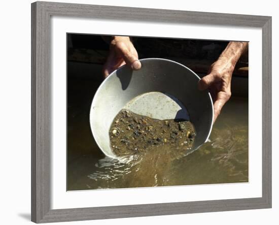 Reenactor Panning for Gold on the American River, Where the Gold Rush Started, Coloma, California-null-Framed Photographic Print