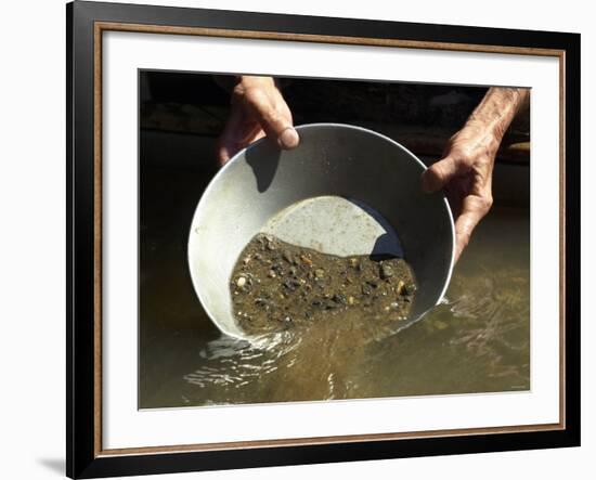 Reenactor Panning for Gold on the American River, Where the Gold Rush Started, Coloma, California-null-Framed Photographic Print