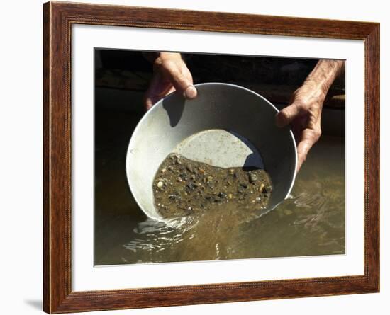 Reenactor Panning for Gold on the American River, Where the Gold Rush Started, Coloma, California-null-Framed Photographic Print