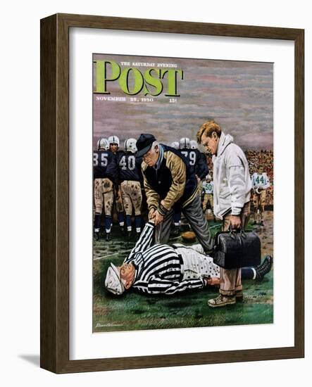 "Ref Out Cold" Saturday Evening Post Cover, November 25, 1950-Stevan Dohanos-Framed Giclee Print