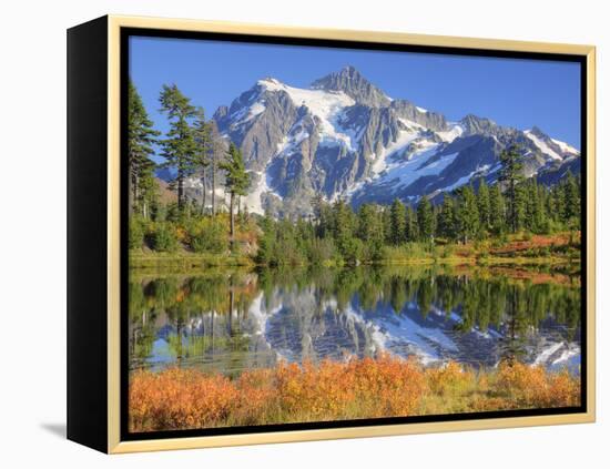 Reflected in Picture Lake, Mt. Shuksan, Heather Meadows Recreation Area, Washington, Usa-Jamie & Judy Wild-Framed Premier Image Canvas