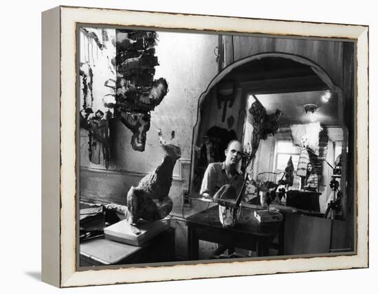 Reflected Portrait of Artist Claes Oldenburg, Sitting in Dirty, Studio Apartment-Yale Joel-Framed Premier Image Canvas