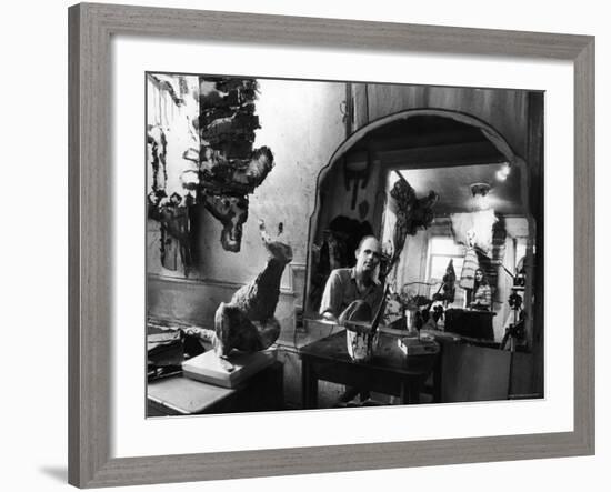 Reflected Portrait of Artist Claes Oldenburg, Sitting in Dirty, Studio Apartment-Yale Joel-Framed Premium Photographic Print