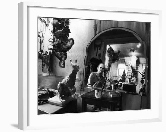 Reflected Portrait of Artist Claes Oldenburg, Sitting in Dirty, Studio Apartment-Yale Joel-Framed Premium Photographic Print