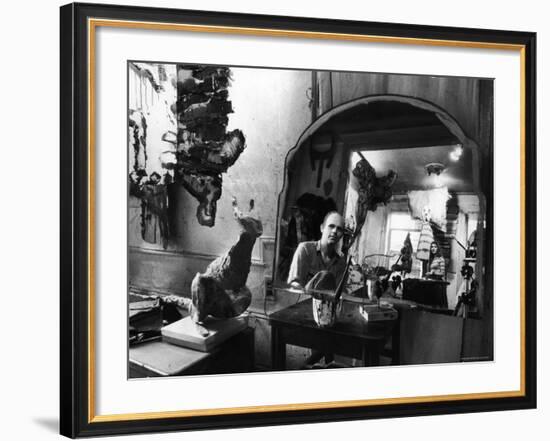 Reflected Portrait of Artist Claes Oldenburg, Sitting in Dirty, Studio Apartment-Yale Joel-Framed Premium Photographic Print