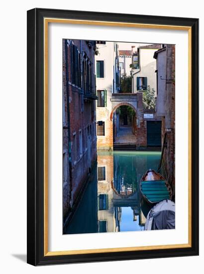 Reflection in a Canal, Venice, Italy-George Oze-Framed Photographic Print