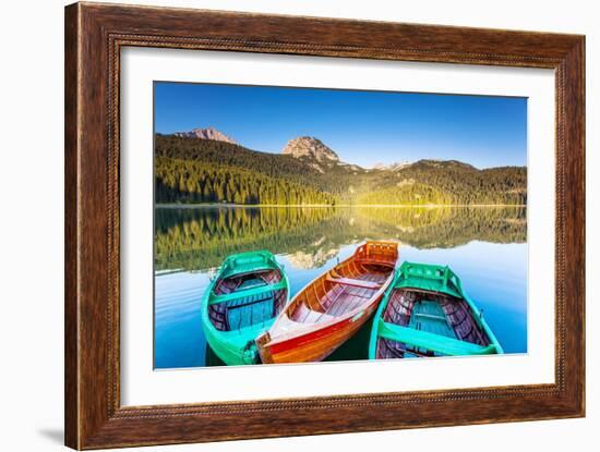 Reflection In Water Of Mountain Lakes And Boats-Leonid Tit-Framed Art Print