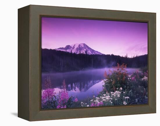 Reflection Lake with Summer Alpine Wildflowers, Mt. Rainier National Park, Washington, USA-Stuart Westmoreland-Framed Premier Image Canvas
