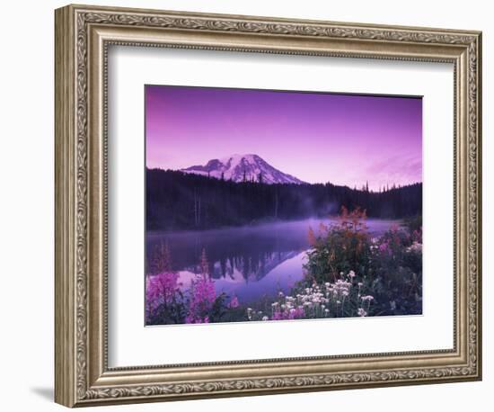 Reflection Lake with Summer Alpine Wildflowers, Mt. Rainier National Park, Washington, USA-Stuart Westmoreland-Framed Photographic Print