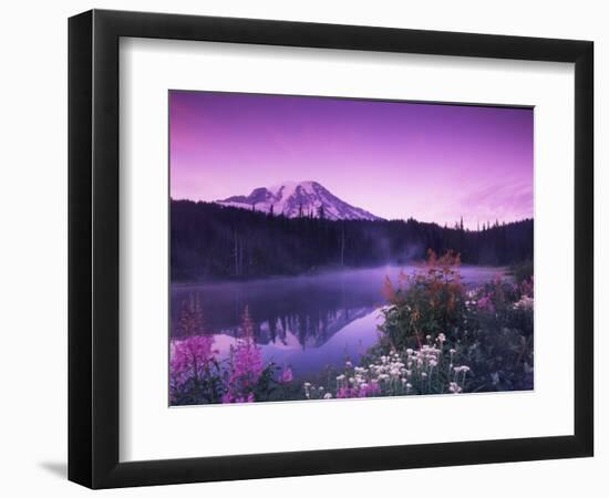 Reflection Lake with Summer Alpine Wildflowers, Mt. Rainier National Park, Washington, USA-Stuart Westmoreland-Framed Photographic Print