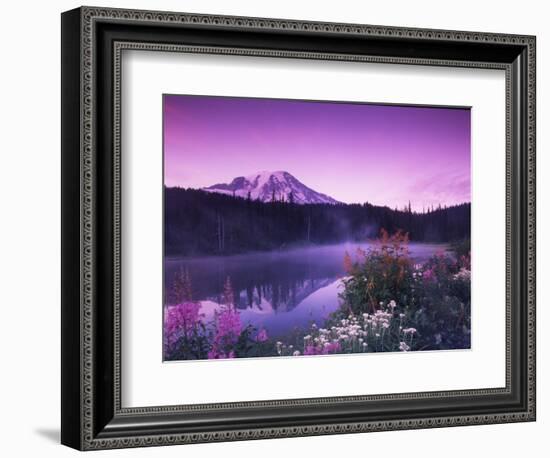 Reflection Lake with Summer Alpine Wildflowers, Mt. Rainier National Park, Washington, USA-Stuart Westmoreland-Framed Photographic Print