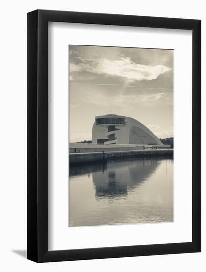 Reflection of a building on water, The Oscar Niemeyer International Cultural Centre, Aviles, Ast...-null-Framed Photographic Print