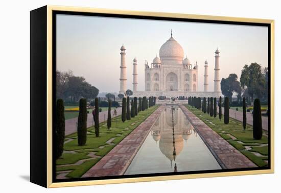 Reflection of a Mausoleum in Water, Taj Mahal, Agra, Uttar Pradesh, India-null-Framed Stretched Canvas