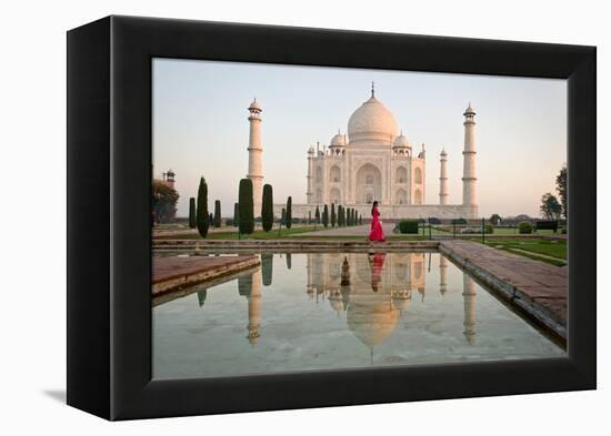 Reflection of a Mausoleum in Water, Taj Mahal, Agra, Uttar Pradesh, India-null-Framed Stretched Canvas