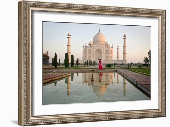 Reflection of a Mausoleum in Water, Taj Mahal, Agra, Uttar Pradesh, India-null-Framed Photographic Print