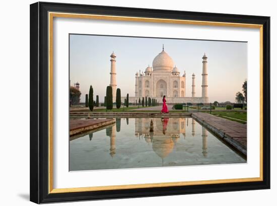 Reflection of a Mausoleum in Water, Taj Mahal, Agra, Uttar Pradesh, India-null-Framed Photographic Print