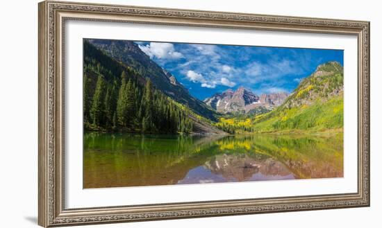 Reflection of a mountain on water, Maroon Bells, Maroon Bells-Snowmass Wilderness, White River N...-null-Framed Photographic Print