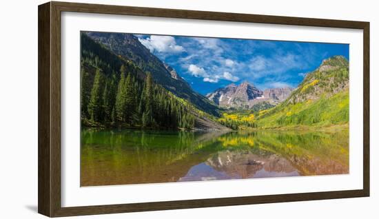 Reflection of a mountain on water, Maroon Bells, Maroon Bells-Snowmass Wilderness, White River N...-null-Framed Photographic Print