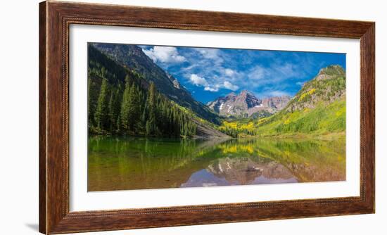 Reflection of a mountain on water, Maroon Bells, Maroon Bells-Snowmass Wilderness, White River N...-null-Framed Photographic Print