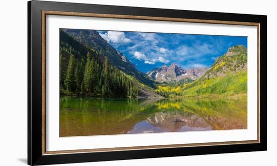 Reflection of a mountain on water, Maroon Bells, Maroon Bells-Snowmass Wilderness, White River N...-null-Framed Photographic Print