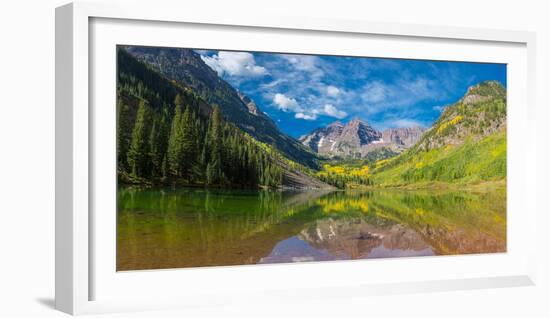 Reflection of a mountain on water, Maroon Bells, Maroon Bells-Snowmass Wilderness, White River N...-null-Framed Photographic Print