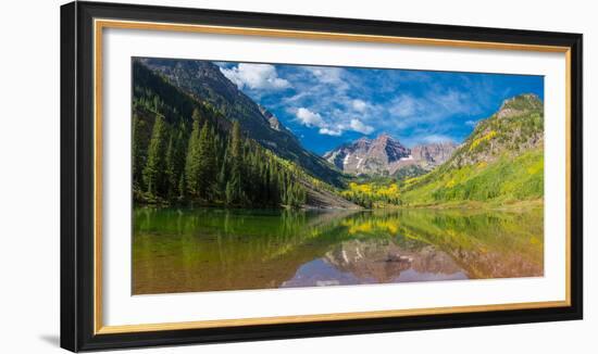 Reflection of a mountain on water, Maroon Bells, Maroon Bells-Snowmass Wilderness, White River N...-null-Framed Photographic Print