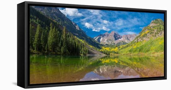 Reflection of a mountain on water, Maroon Bells, Maroon Bells-Snowmass Wilderness, White River N...-null-Framed Premier Image Canvas