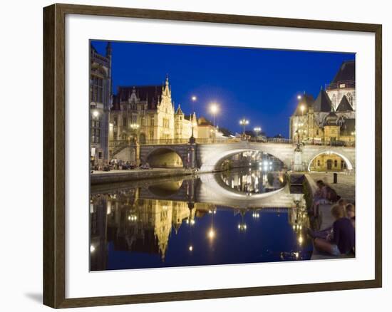 Reflection of Arched Bridge and Waterfront Town Houses, Ghent, Flanders, Belgium, Europe-Christian Kober-Framed Photographic Print