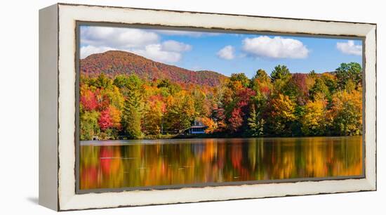 Reflection of autumn trees in a pond, Sally's Pond, West Bolton, Quebec, Canada-null-Framed Premier Image Canvas