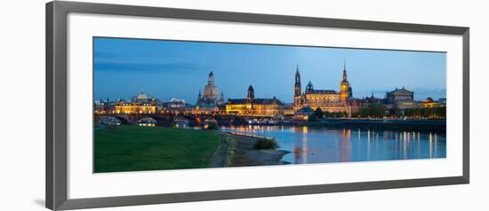 Reflection of Buildings on Water, Dresden Frauenkirche, River Elbe, Dresden, Saxony, Germany-null-Framed Photographic Print